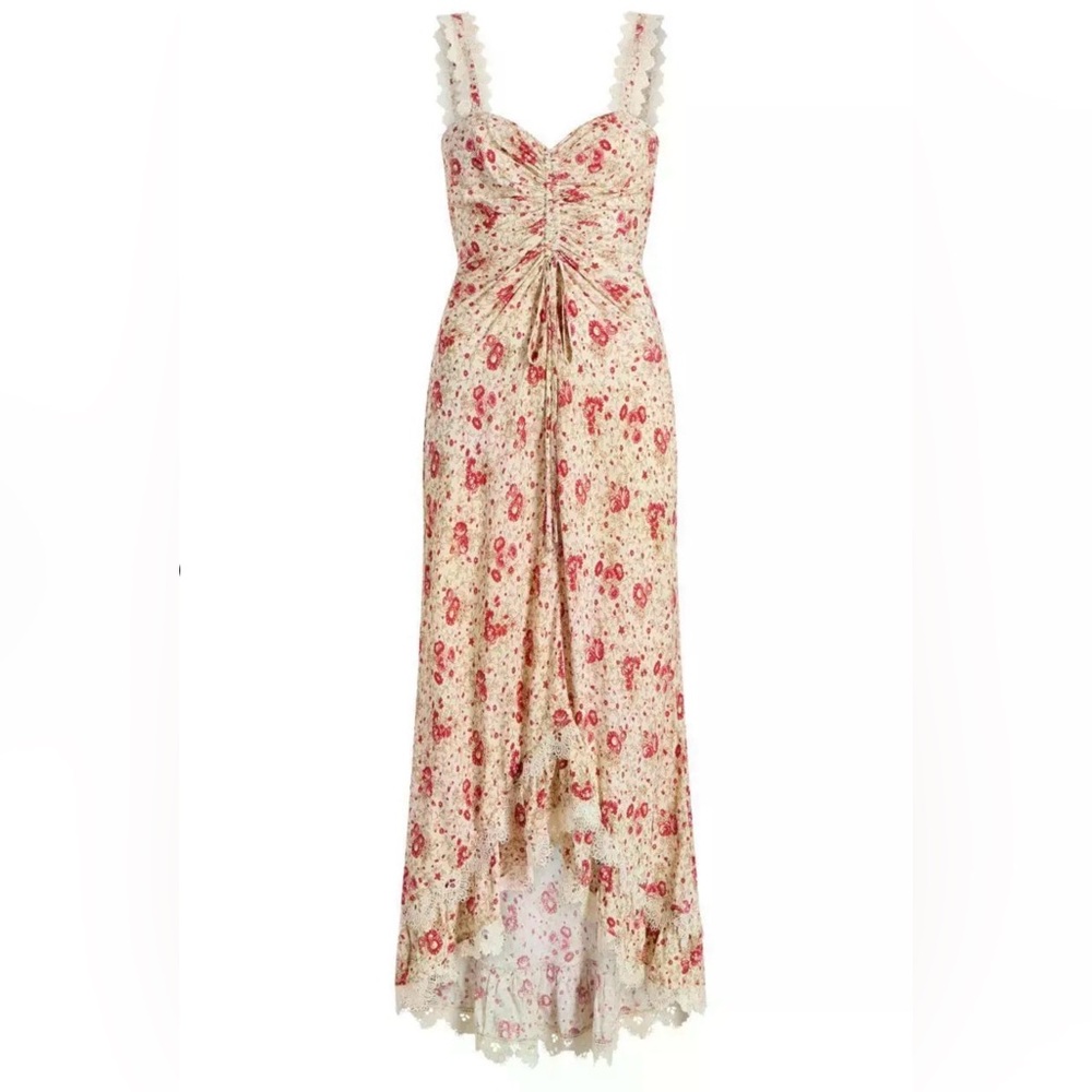 Cinq a Sept Stevie Ruched Lace Trim Cocktail Dress - Picture 2 of 12